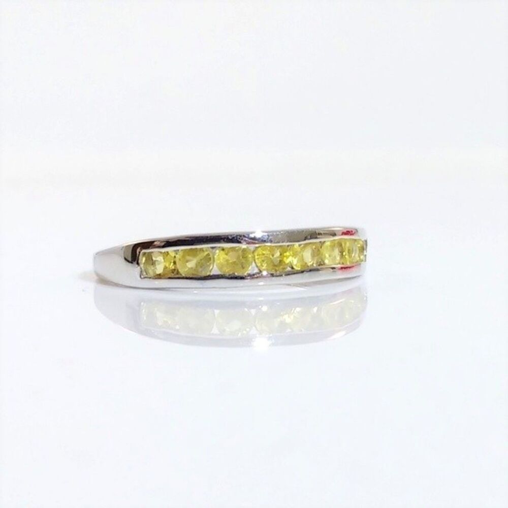 Sri Lankan Yellow Sapphire Band Ring Sterling Silver Size 8